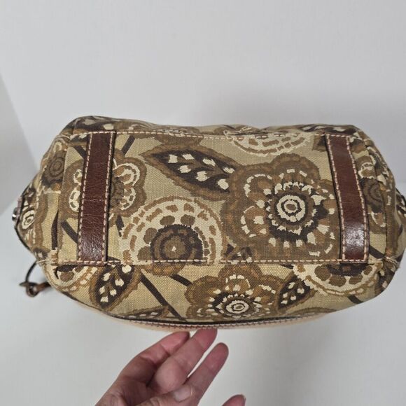 Fossil Shoulder Bag Natural Woven Fabric Paisley Leather Brown Beige Wooden Key - Picture 2 of 13